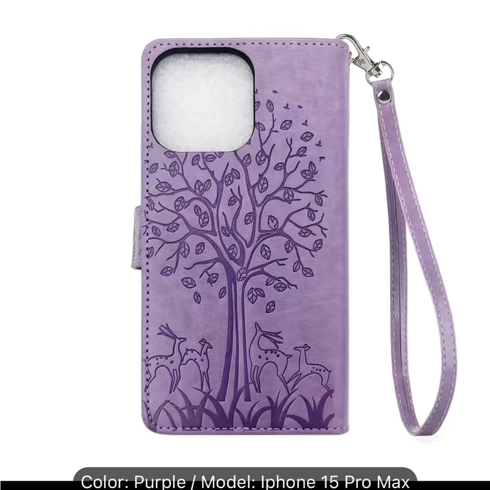 - New iPhone 15 Pro Max Purple Case Wallet with wristlet strap